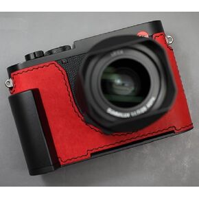 LIM'S Genuine Italy Leather Camera Half Case Metal Grip Dovetail Plate Handmade for Leica Q3 Q3 43 [Papavero Red]