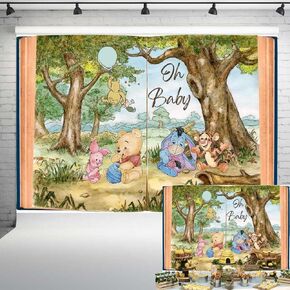 Pooh Bear Giant Book Backdrop Oh Baby Baby Shower Decorations for Boy Vintage Baby Winnie in Hundred Acre Wood Background 1st Birthday Party Banner 7x5 ft 248