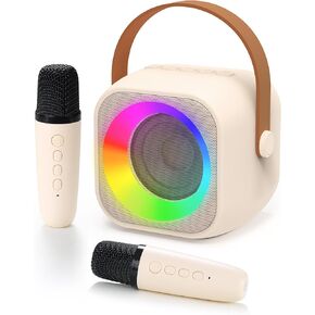 Karaoke Machine for Kids, Toys for 3-12 Years Old Girls Gifts, Kids Karaoke Microphone Machine Toy, Best Fun Christmas Birthday Gifts for 5 6 7 8 9 10 11 Years Teens Girl Boys Beige 2 Mic