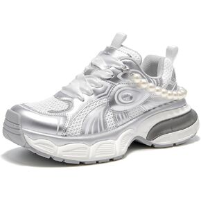 BEAU TODAY Womens Chunky Sneakers, Platform Fashion Sneakers for Women, Leather Lace-up Air Mesh Walking Shoes for Women, Comfortable Dad Sneakers Casual Workout Athletic Tennis Shoes