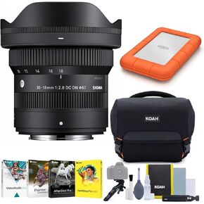 Sigma 10 to 18mm F2.8 DC DN Contemporary Lens for X Mount Bundle with Hard Drive, Gadget Bag, Software Bundle of 4 Softwares OEM Photo, Video, and Art Software Suite and 64GB Memory Card (5 Items)
