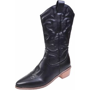 Ulalaza Women's Boots Western Cowboy Boots Mid Cowgirl Boots Block chunky kenel مطرزة الأزهار منتصف الكعب غير الرسمي بأحذية إشراق من فستان الإقلاع