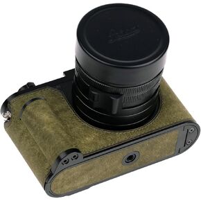 Handmade Genuine Leather Camera Half Case for Q3/For Q3 Camera Case/For Q3 Case - Top Layer Cowhide Body + Metal Base Plate + Hand Shank Design (Dark Green)