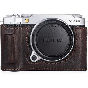 MUZIRI KINOKOO Protective Half Case for Fujifilm X-M5/Fuji X-M5 Camera, Retro Style Genuine Leather Case for Fuji X-M5/Fuji XM5 Camera - with Opening Bottom and Hand Grip Design - Coffee