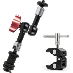 Camera Mount Clamp Magic Arm, 7" Adjustable Articulating Friction Position Adapter, Super Clamp with 1/4" and 3/8" Threaded Holes, Fits for Camera, Monitor, LED Light, Microphone (7 inch arm)