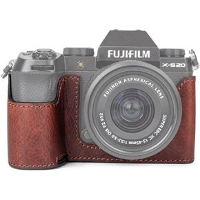 MUZIRI KINOKOO Fuji XS20 Case, Retro Style Genuine Leather Case for Fujifilm Fuji XS20/X-S20 Camera Bottom Protective Case - with Hand Grip and Opening Bottom Design - Brown