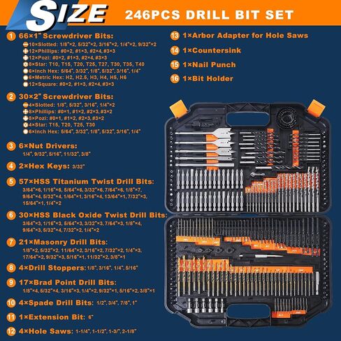 Carbide Drill Bit Set and Allen Wrench Hex Drill Bits Tool Kit Organizer for Cordless Drill Impact Drive Masonry Drill Bit Set (246PCS) in Kuwait