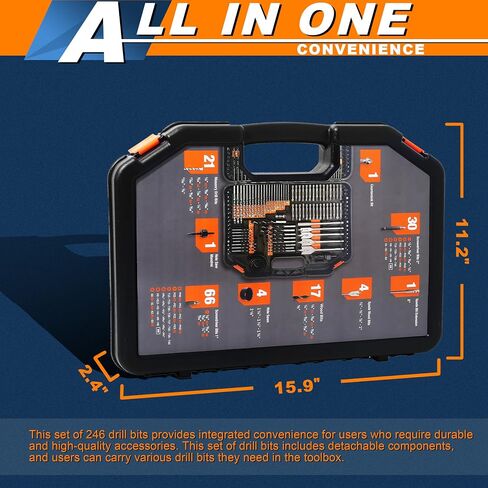 Carbide Drill Bit Set and Allen Wrench Hex Drill Bits Tool Kit Organizer for Cordless Drill Impact Drive Masonry Drill Bit Set (246PCS) in Kuwait