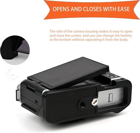 علبة كاميرا جلدية أصلية مصنوعة يدويًا لـ Fujifilm X-M5/Fujifilm X-M5 Case/Fujifilm X-M5-الجزء العلوي من طبقة البقر البقر + لوحة قاعدة معدنية (طائرة أسود) in Kuwait