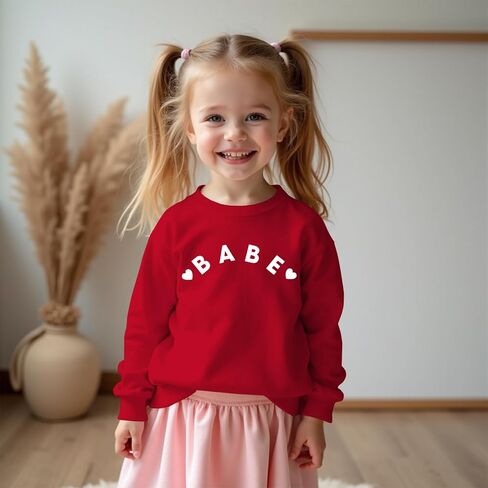 Toddler Baby Girl Valentines Day Outfit Love Babe Letter Long Sleeve Sweatshirts Crewneck Cute Winter Shirt Top in Kuwait