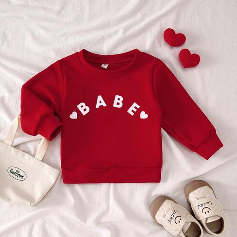 Toddler Baby Girl Valentines Day Outfit Love Babe Letter Long Sleeve Sweatshirts Crewneck Cute Winter Shirt Top in Kuwait