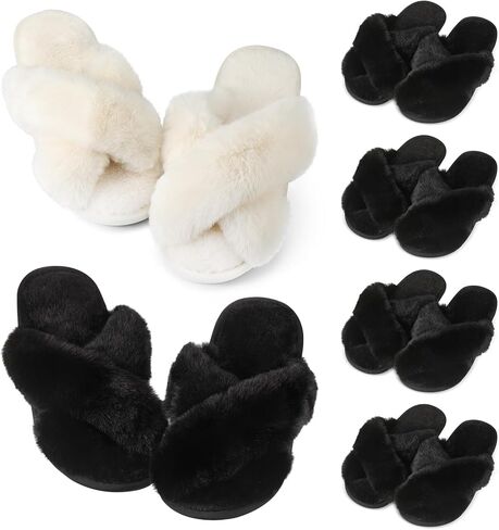 Toulite 6 Pairs Wedding Bridesmaid Slippers Women Fluffy Open Toe Slippers Fuzzy Plush Slippers, US9-10 in Saudi Arabia