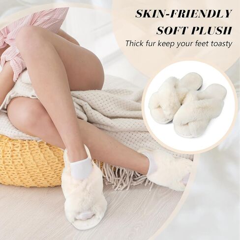 Toulite 6 Pairs Wedding Bridesmaid Slippers Women Fluffy Open Toe Slippers Fuzzy Plush Slippers, US9-10 in Saudi Arabia
