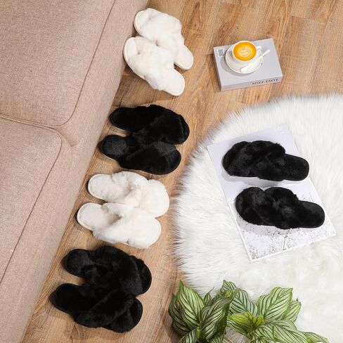 Toulite 6 Pairs Wedding Bridesmaid Slippers Women Fluffy Open Toe Slippers Fuzzy Plush Slippers, US9-10 in Saudi Arabia