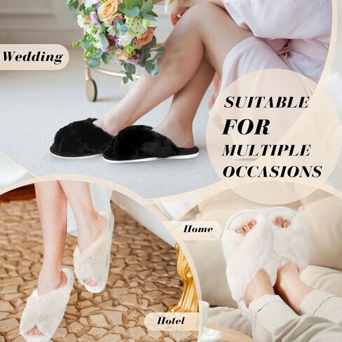 Toulite 6 Pairs Wedding Bridesmaid Slippers Women Fluffy Open Toe Slippers Fuzzy Plush Slippers, US9-10 in Saudi Arabia