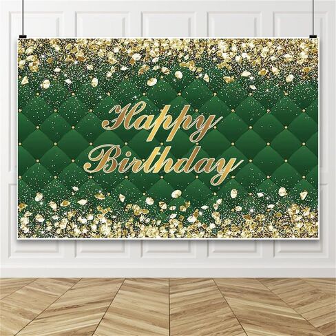 Renaiss 7x5ft Happy Birthday Backdrop Banner for Photoshoot Portrait Gold Diamonds Green Photography Background for Men Women 30th 40th 50th 60th 70th 80th Bday Party Decor Glitter Photo Booth Prop in Saudi Arabia
