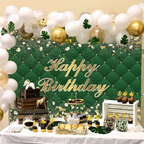Renaiss 7x5ft Happy Birthday Backdrop Banner for Photoshoot Portrait Gold Diamonds Green Photography Background for Men Women 30th 40th 50th 60th 70th 80th Bday Party Decor Glitter Photo Booth Prop in Saudi Arabia
