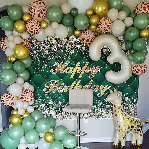 Renaiss 7x5ft Happy Birthday Backdrop Banner for Photoshoot Portrait Gold Diamonds Green Photography Background for Men Women 30th 40th 50th 60th 70th 80th Bday Party Decor Glitter Photo Booth Prop in Saudi Arabia