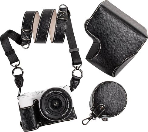 MUZIRI KINOKOO Camera Case for Sony ZV-E10 II, PU Leather Protective Case for Sony Alpha ZV-E10 II/ZVE10 II Camera with 16-50mm Lens - Removable Case with Shoulder Strap & Storage Pocket - Black in Kuwait