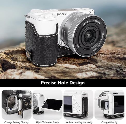 MUZIRI KINOKOO Camera Case for Sony ZV-E10 II, PU Leather Protective Case for Sony Alpha ZV-E10 II/ZVE10 II Camera with 16-50mm Lens - Removable Case with Shoulder Strap & Storage Pocket - Black in Kuwait