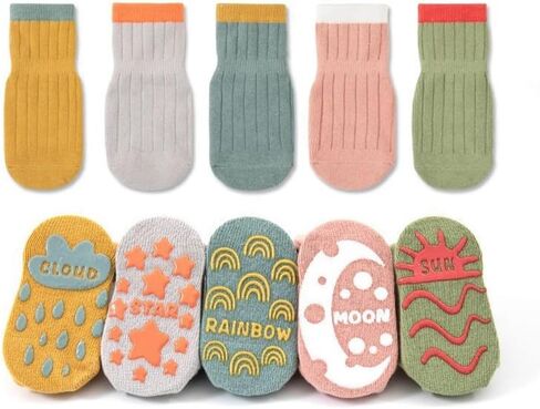 Clowora Baby Boys Girls Non Slip Socks,Infant Toddler Kids Grip Ankle Stretch Socks for Kids 6 Pairs in Kuwait