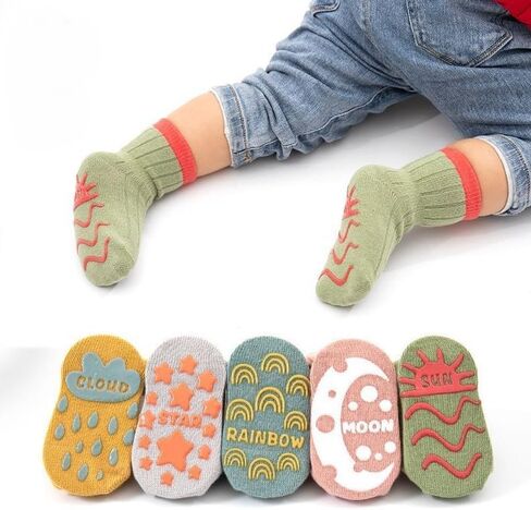 Clowora Baby Boys Girls Non Slip Socks,Infant Toddler Kids Grip Ankle Stretch Socks for Kids 6 Pairs in Kuwait