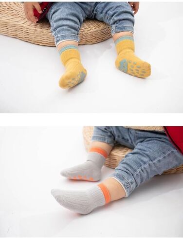 Clowora Baby Boys Girls Non Slip Socks,Infant Toddler Kids Grip Ankle Stretch Socks for Kids 6 Pairs in Kuwait