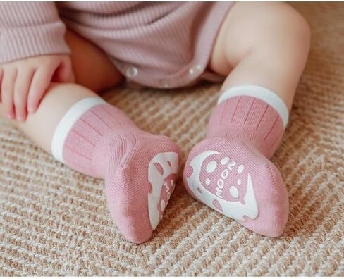 Clowora Baby Boys Girls Non Slip Socks,Infant Toddler Kids Grip Ankle Stretch Socks for Kids 6 Pairs in Kuwait