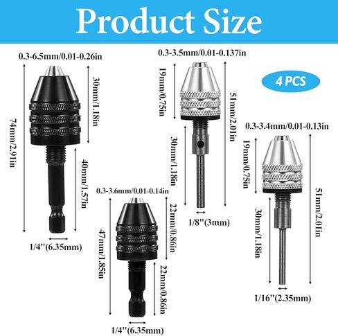 4 Pack Round to Hex Adapter 1/4 1/8 1/16 Inch Hex Bit Chuck Adapter Drill Bit Adapter Keyless Hex and Round Shanks Fast Change Converter Extension Screwdriver for Impact Driver Conversion in Kuwait