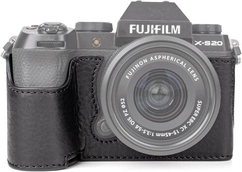 Muziri Kinokoo Fuji XS20 Case ، حالة جلدية حقيقية على النمط الرجعية لفوجيفيلم فوجي XS20/X -S20 حالة واقية قاع - مع قبضة اليد وتصميم أسفل الفتح - بني in Kuwait