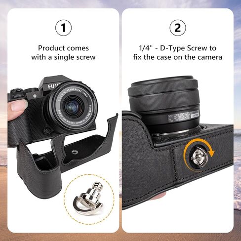 Muziri Kinokoo Fuji XS20 Case ، حالة جلدية حقيقية على النمط الرجعية لفوجيفيلم فوجي XS20/X -S20 حالة واقية قاع - مع قبضة اليد وتصميم أسفل الفتح - بني in Kuwait