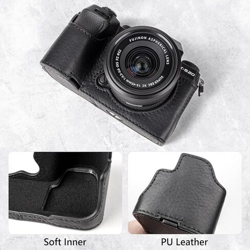 Muziri Kinokoo Fuji XS20 Case ، حالة جلدية حقيقية على النمط الرجعية لفوجيفيلم فوجي XS20/X -S20 حالة واقية قاع - مع قبضة اليد وتصميم أسفل الفتح - بني in Kuwait