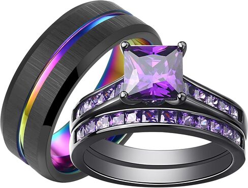 SHELOVES Black Plated Couples Women Purple Wedding Rings Sets His and Hers Men Tungsten Wedding Band in Saudi Arabia