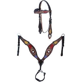 CHALLENGER Horse Western Tooled Leather Rose Headstall Bridle Breast Collar Tack 78FK11B