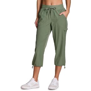 RBX Active Women's Fashion Lightweight Woven Drawstring Cargo Capri Pant with Pockets
