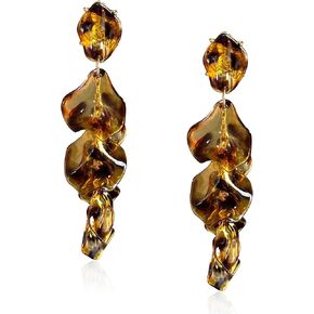 Long Acrylic Rose Petal Earrings - Dangle Exaggerated Flower Earrings - Drop Statement Floral Tassel Earrings for Women and Girls, Great for Party, Daily Wear