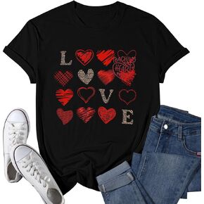 Valentine Day Shirt Women Leopard Love Heart Print T-Shirt Teachers Valentines Short Sleeve Tee Tops