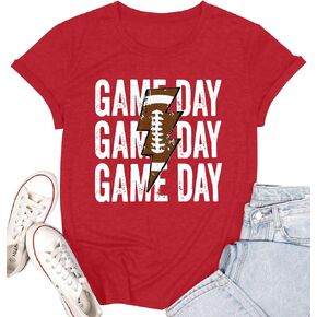 Game Day T-Shirt Woman Lightning Print Short Sleeves Top Vintage Gameday Football Shirt Squad Sport Season Tees