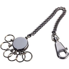 TROIKA PATENT CHAIN – KR10-60/GM – Key Chain with Chain – Includes Carabiner Hook – 6 Lockable Rings – Brass, Metal – Shiny – Black Chrome Original, black, 13cm, Modern