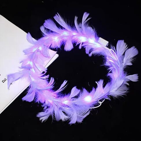 JORCEDI LED ريشة إكليل عقال للرأس على شكل تاج تضيء الملاك هالو عقال ل تأثيري عيد الميلاد هالوين زي عطلة in Kuwait