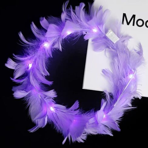 JORCEDI LED ريشة إكليل عقال للرأس على شكل تاج تضيء الملاك هالو عقال ل تأثيري عيد الميلاد هالوين زي عطلة in Kuwait