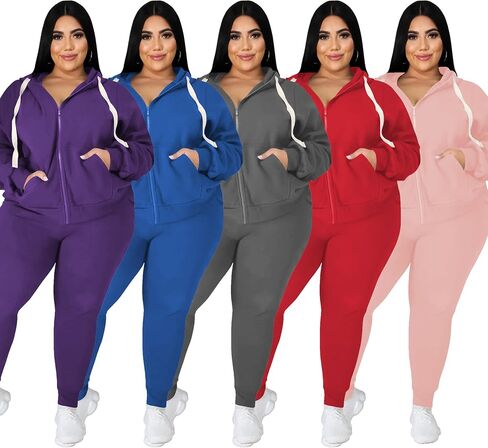 Women's Plus Size Two Piece Outfits Sweatsuits Sets Long Sleeve Loungewear Tracksuit Sets Dark green 5XL in Kuwait