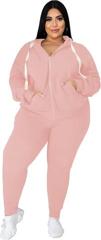 Women's Plus Size Two Piece Outfits Sweatsuits Sets Long Sleeve Loungewear Tracksuit Sets Dark green 5XL in Kuwait