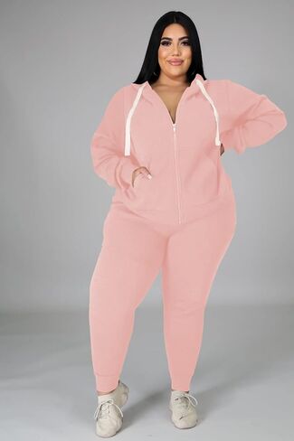 Women's Plus Size Two Piece Outfits Sweatsuits Sets Long Sleeve Loungewear Tracksuit Sets Dark green 5XL in Kuwait