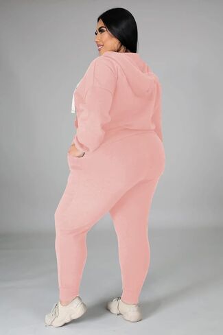 Women's Plus Size Two Piece Outfits Sweatsuits Sets Long Sleeve Loungewear Tracksuit Sets Dark green 5XL in Kuwait