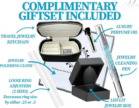 خاتم خطوبة مويسانيتي مستدير 2.5 أو 3 قيراط 6 شقوق/هالة مخفية/أحجار جانبية/ فيرميل من الذهب الأبيض عيار 18 قيراط/ألماس مُصنع في المختبر/لون D وضوح VVS1/معتمد من GRA ومنقوش/لا يسبب الحساسية/مجموعة هدايا in Kuwait