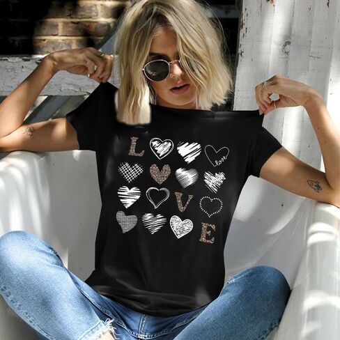 Valentine Day Shirt Women Leopard Love Heart Print T-Shirt Teachers Valentines Short Sleeve Tee Tops in Kuwait