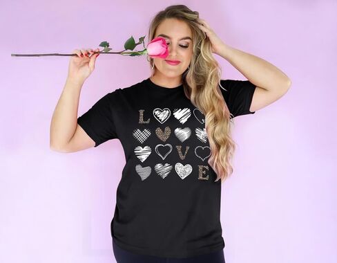 Valentine Day Shirt Women Leopard Love Heart Print T-Shirt Teachers Valentines Short Sleeve Tee Tops in Kuwait