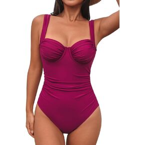 CUPSHE Women's One Piece Swimsuit Sweetheart Neck Bathing Suit Underwire Back Cutout Wide Straps Ruched Swimwear