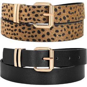 JASGOOD 2 Pack Women Belts for Jeans Ladies Leather Waist Belt for Pants Dresses with Gold Buckle in Kuwait